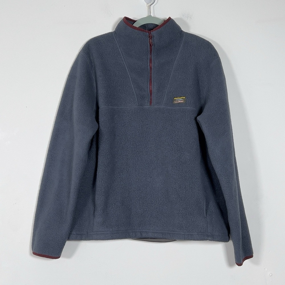 L L Bean Katahdin 1/4 Zip Mock Neck Fleece Pullover Mens Sz XL Gray Sweatshirt